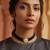 Black pearl & stone embellished gold polished choker necklace for women