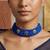 Blue ruby emerald & white stone floral pendant silk thread choker necklace for women