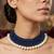 Blue lapis lazuli & freshwater pearl multi-row choker necklace for women