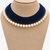 Blue lapis lazuli & freshwater pearl multi-row choker necklace for women