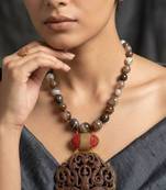 Brown natural gemstone handcrafted hand-beaten pendant necklace for women