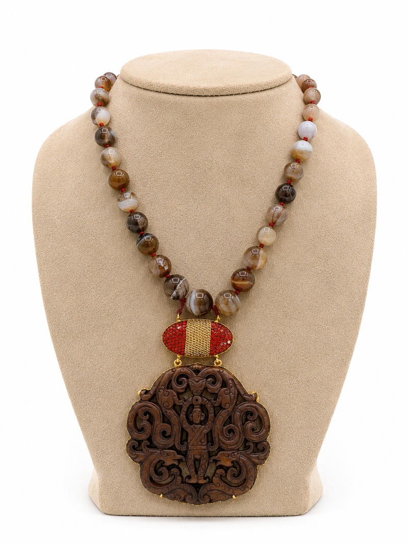 Brown natural gemstone handcrafted hand-beaten pendant necklace for women