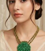 Green beaded traditional temple jewellery carved pendant necklace for women