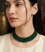Green pearl border handmade chatai beaded necklace for women