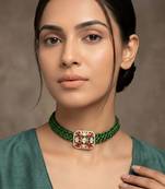 Green kundan stone & crystal embellished choker necklace for women