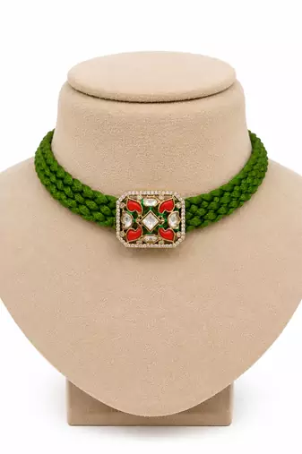 Green kundan stone & crystal embellished choker necklace for women