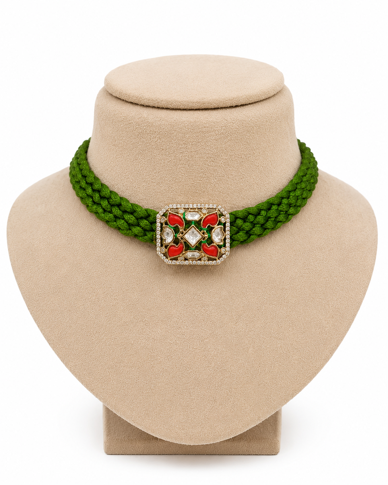 Green kundan stone & crystal embellished choker necklace for women