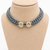 Grey pearl & crystal embellished jute choker necklace for women