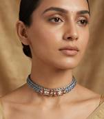 Grey ruby & diamond embellished silk cord choker necklace for women