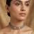 Grey ruby & diamond embellished silk cord choker necklace for women