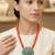 Orange turquoise stone boho carved pendant beaded necklace for women