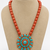 Orange turquoise stone boho carved pendant beaded necklace for women
