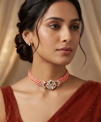 Pink emerald kundan & polki diamond rosy choker necklace for women 1