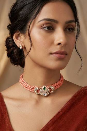 Pink emerald kundan & polki diamond rosy choker necklace for women