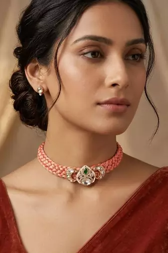 Pink emerald kundan & polki diamond rosy choker necklace for women