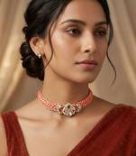Pink emerald kundan & polki diamond rosy choker necklace for women