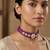 Purple kundan stone braided fabric cord choker necklace for women