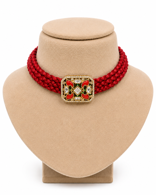 Red crystal beaded kundan gold plated choker necklace for women 2