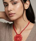 Red cinnabar dragon & phoenix carved pendant necklace for women