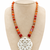 White carnelian beaded carved pendant long necklace for women