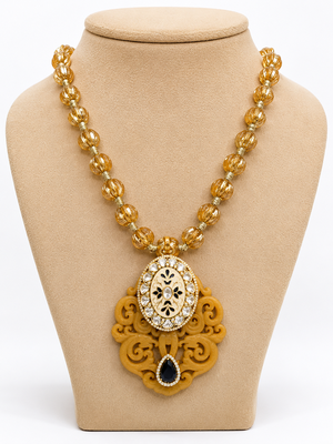 Yellow stone & clear accent medallion pendant necklace for women 2