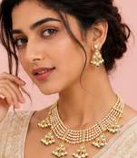 Pearl Kundan Choker Necklace Set for Women | Gold Plated Wedding & Festive Jewellery with Earrings