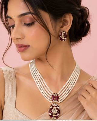 Red color Pendant Necklace Set  Multi-Layer with Earrings  1