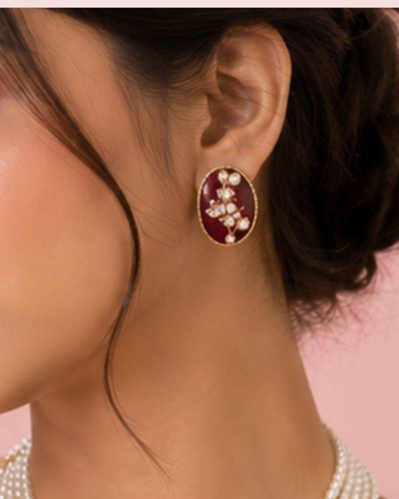 Pearl Pendant Necklace Set for Women | Multi-Layer Pearl Necklace with Matching Earrings | Red 