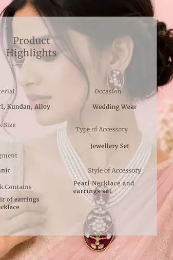 Pearl Pendant Necklace Set for Women | Multi-Layer Pearl Necklace with Matching Earrings | Red 