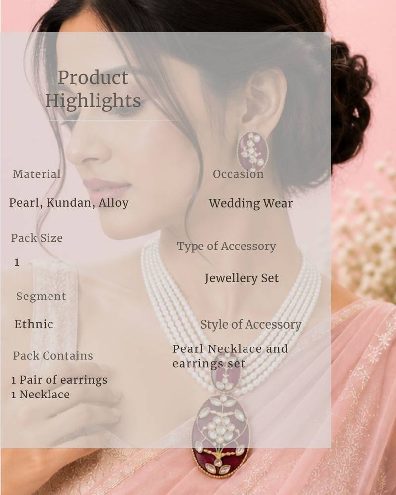Pearl Pendant Necklace Set for Women | Multi-Layer Pearl Necklace with Matching Earrings | Red 