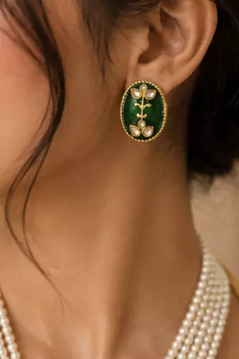 Pearl Pendant Necklace Set for Women | Multi-Layer Pearl Necklace with Matching Earrings |Green