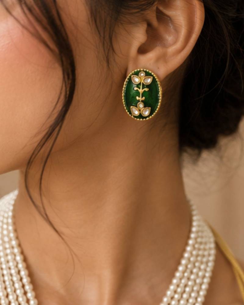 Pearl Pendant Necklace Set for Women | Multi-Layer Pearl Necklace with Matching Earrings |Green