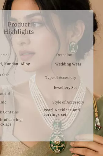 Pearl Pendant Necklace Set for Women | Multi-Layer Pearl Necklace with Matching Earrings |Green