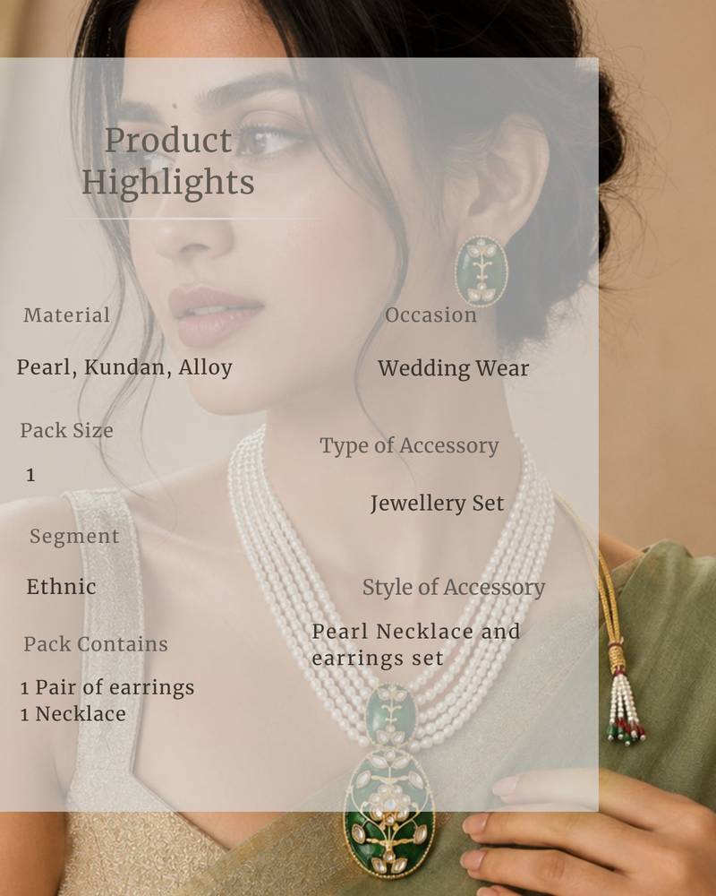 Pearl Pendant Necklace Set for Women | Multi-Layer Pearl Necklace with Matching Earrings |Green
