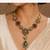 Vintage Green Stone Necklace Set for Women | Antique Gold Plated Statement Pendant Necklace with Earrings