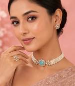 Pearl Choker Jewellery Set for Women | Floral CZ Necklace Set with Earrings