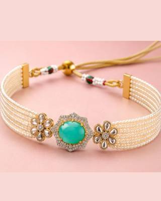 Pearl Choker Jewellery Set for Women | Floral CZ Necklace Set with Earrings 2