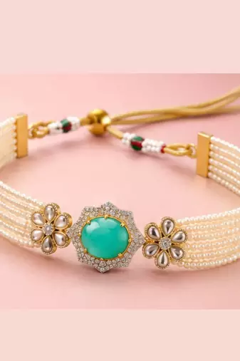 Pearl Choker Jewellery Set for Women | Floral CZ Necklace Set with Earrings