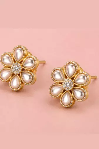 Pearl Choker Jewellery Set for Women | Floral CZ Necklace Set with Earrings