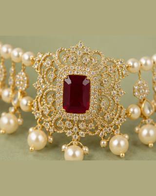 Pearl Choker Necklace Set for Women | Bridal Jewellery Set with Earrings | Red  5