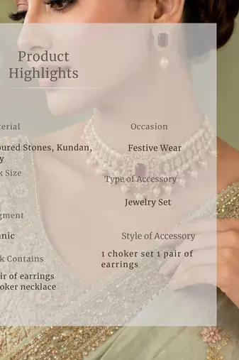 Pearl Choker Necklace Set for Women | Bridal Jewellery Set with Earrings | Red 