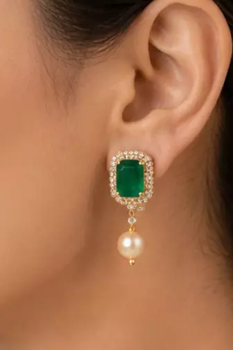 Pearl Choker Necklace Set for Women | Bridal Jewellery Set with Earrings | Green 
