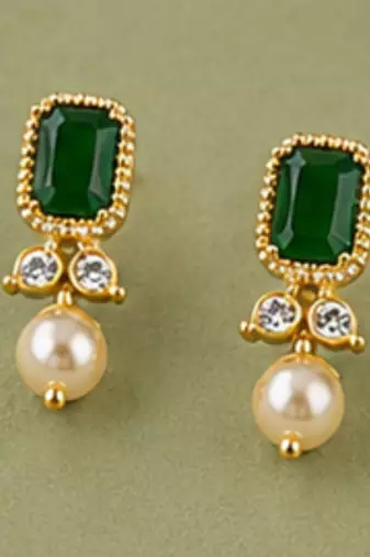 Pearl Choker Necklace Set for Women | Bridal Jewellery Set with Earrings | Green 