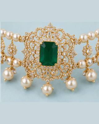 Pearl Choker Necklace Set for Women | Bridal Jewellery Set with Earrings | Green  5