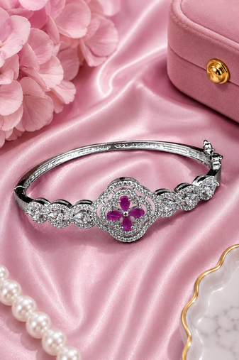 Rhodium finish roselle bloom bracelet