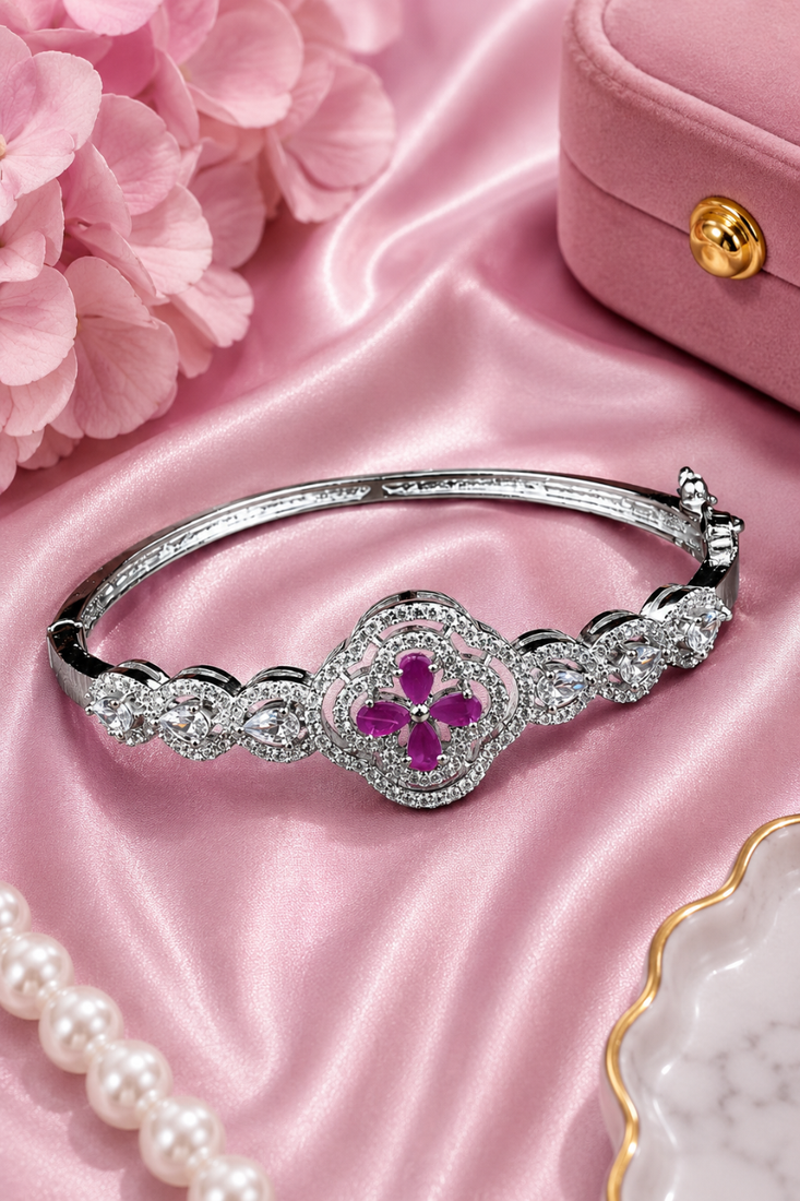 Rhodium finish roselle bloom bracelet