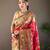 Red style silk blend zari weaving contrust border saree with blouse
