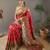 Red style silk blend zari weaving contrust border saree with blouse