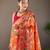 Orange style silk blend zari weaving contrust border saree with blouse