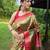 Traditional olive green silk blend saree with vibrant floral motifs